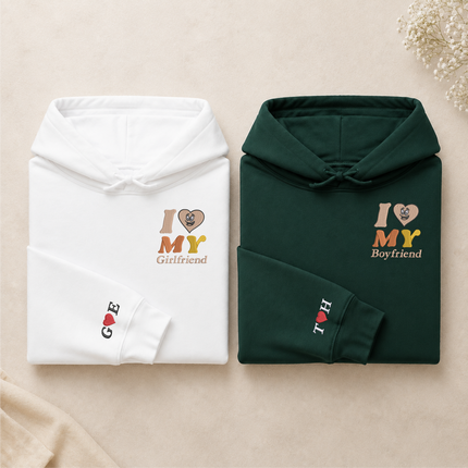 Embroidered I Love My Girlfriend Hoodies, Valentines Day Couple Matching Hoodie