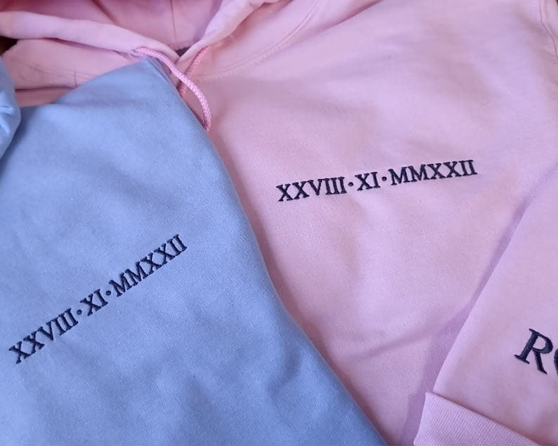 Personalised Anniversary Matching Hoodie, Custom Roman Numeral Embroidered Hoody for Couple, Initial Matching Wifey Pullover, Boyfriend Gift