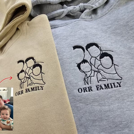 Custom Photo Embroidered Hoodie, Personalised Family Matching Sketch from Photo Unisex Jumper, 1st Anniversary Special Date Initial Outfits