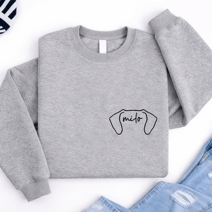 Dog Ears Personalised Outline Hoodie, Custom Pet Sketch Printed Matching Sweatshirt, Pet Remembrance Gift Dog Owner Jumper
