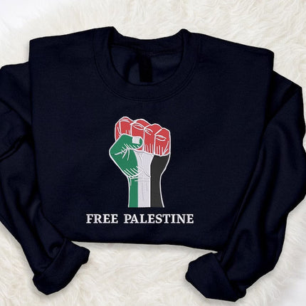 Free Palestine Embroidered Sweatshirt, Solidarity Hand Support Palestine Protest Jumper, Save Gaza Palestine Clothing, Comfort Colors Shirt