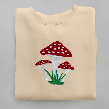Embroidered Mushroom Hoodie, Magic Mushroom Embroidery Crewneck Jumper, Botanical Plant Nature Lover Shroom Womens Top, Frog Unisex Sweater