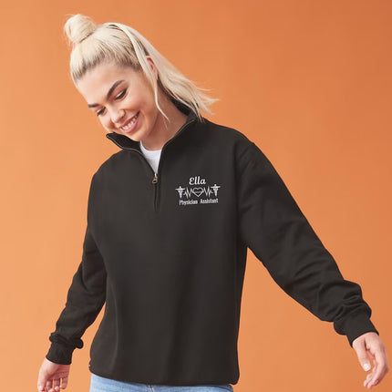 Personalised Nurse Zip Sweatshirt, Custom Medial Logo Embroidered Physician Assistant Nurse Quarter Zip Jacket, Healthcare Doctor Nurse Gift
