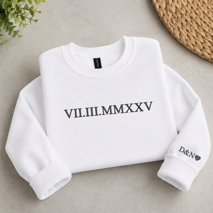 Personalised Anniversary Sweatshirt, Roman Numeral Date Initial Heart Embroidered Sweater, One Year Anniversary Gifts, His and Hers Hoodies