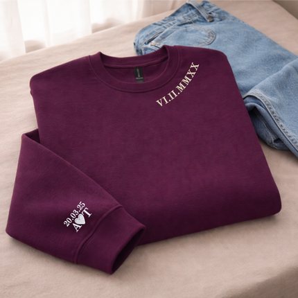 Personalised Roman Numeral Sweater, Wedding One Year Anniversary Date Wifey Jumper, Embroidered Crewneck Sweatshirt, 7th Anniversary Gifts