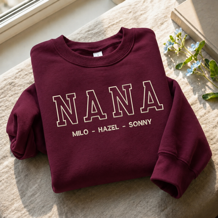 Embroidered Nana Sweatshirt, Custom Kids Name Matching Sweater, Personalised Name Crewneck Jumper, Grandma Sweatshirt, Nana Birthday Gifts