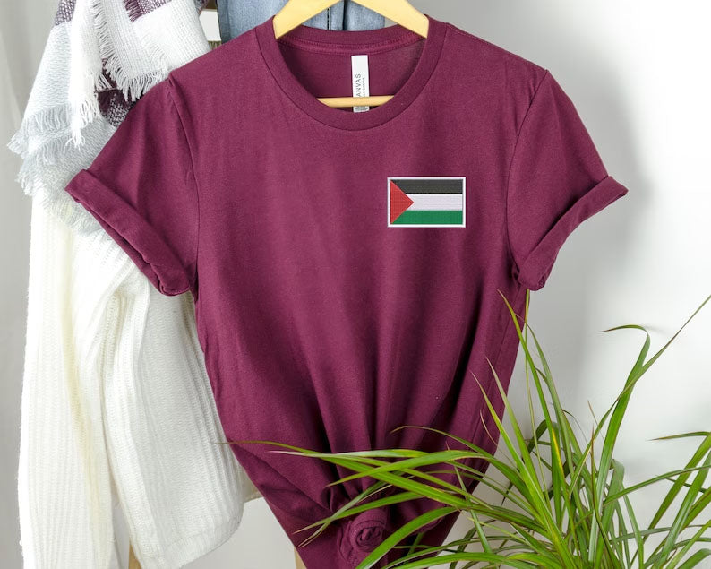 Palestine Flag Shirt, Embroidered Monogramed Flag Palestine Tshirt, Support Palestine Protest Adult Kids Tee, Save Gaza Free Palestine Top