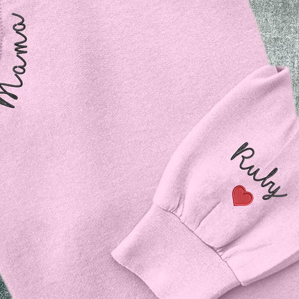 Embroidered Mama Crewneck Sweatshirt, Personalised Text Matching Mom Hoody, Custom Mum Jumper With Initial Heart, Mother Day Gift Womens Top