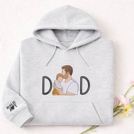 Custom Sketch Embroidered Photo Hoodie, Personalised Faceless Portrait Sketch Sweatshirt, Daddy Matching Portrait Jumper, Christmas Dad Gift