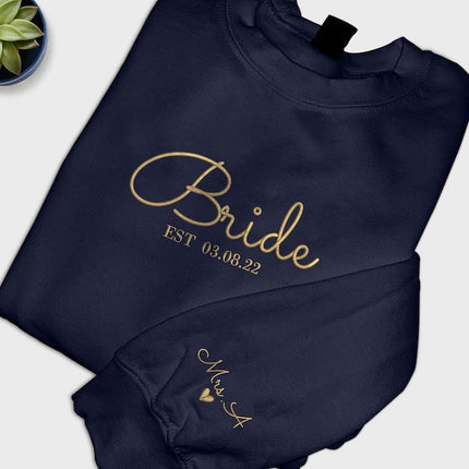 Wifey Sweatshirt, Bride Embroidered Sweater, Personalised Mrs Jumper, Custom Date Bride And Groom Wedding Gift Bachelorette Party Bride Hood