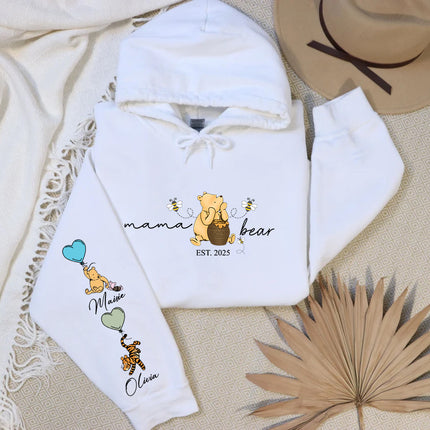 Mama Bear Hoodies. Personalised Mum Hoodie with Children Names on Sleeve