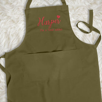 Personalised Cooking Chef Apron, Embroidered Custom Name Monogram Embroidered Apron With Pouch, Baking Aprons for Men Womens, Gift for Her