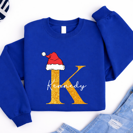Personalised Christmas Sweatshirt, Custom Name & Initial Xmas Sweatshirt, Family Matching Crewneck Jumper, Adults and Kids Christmas Tops