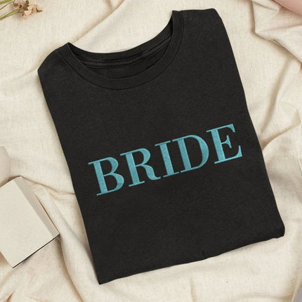 Custom Embroidered Bride T-Shirt, Bride To Be Shirt Bachelorette Couple Matching Bridal Party Engagement Mrs Wedding Gift Comfort Colors Tee