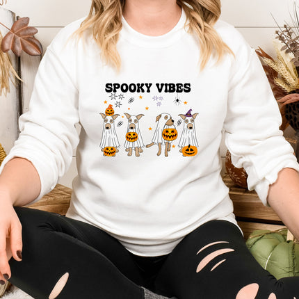 Retro Halloween Dogs Sweatshirt, Spooky Vibes Printed Sweater, Cure Halloween Ghost Dogs Jumper, Dog Lover Gifts, Gothic Dogs Halloween Tops