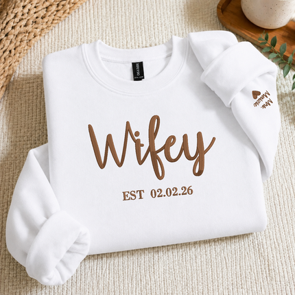 Wifey Sweatshirt, Bride Embroidered Sweater, Personalised Mrs Jumper, Custom Date Bride And Groom Wedding Gift Bachelorette Party Bride Hood