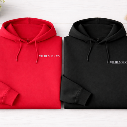 One Year Anniversary Roman Numeral Hoodie, Custom Wedding Date Embroidered Wifey Jumper, 7th Anniversary Gift Couple Matching Sweatshirt