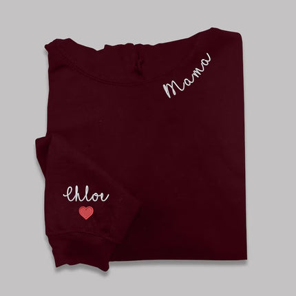 Embroidered Mama Hoodie, Custom Collar and Sleeve Embroidered Hoodie, Gifts for Grandmother Mum Jumper, Mother’s Day Gift Initials Hoodie