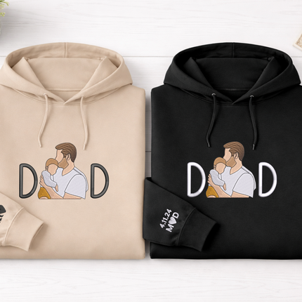 Custom Sketch Embroidered Photo Hoodie, Personalised Faceless Portrait Sketch Sweatshirt, Daddy Matching Portrait Jumper, Christmas Dad Gift
