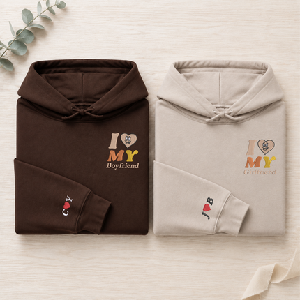 Embroidered I Love My Girlfriend Hoodies, Valentines Day Couple Matching Hoodie