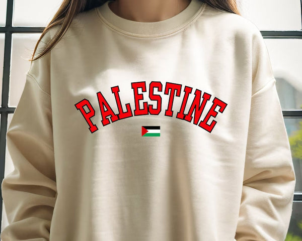 Palestine Crewneck Sweatshirt, Palestine Flag Printed Sweater, Support Palestine Freedom Gaza Protest Top, Palestinian Shirt, Comfy Jumper