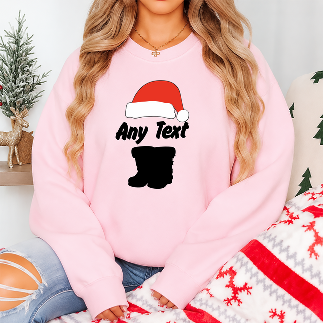 Custom Any Text Christmas Sweatshirt, Christmas Santa Hat & Shoes Printed Sweater, Xmas Eve Matching Jumper, Personalised Christmas Outfits