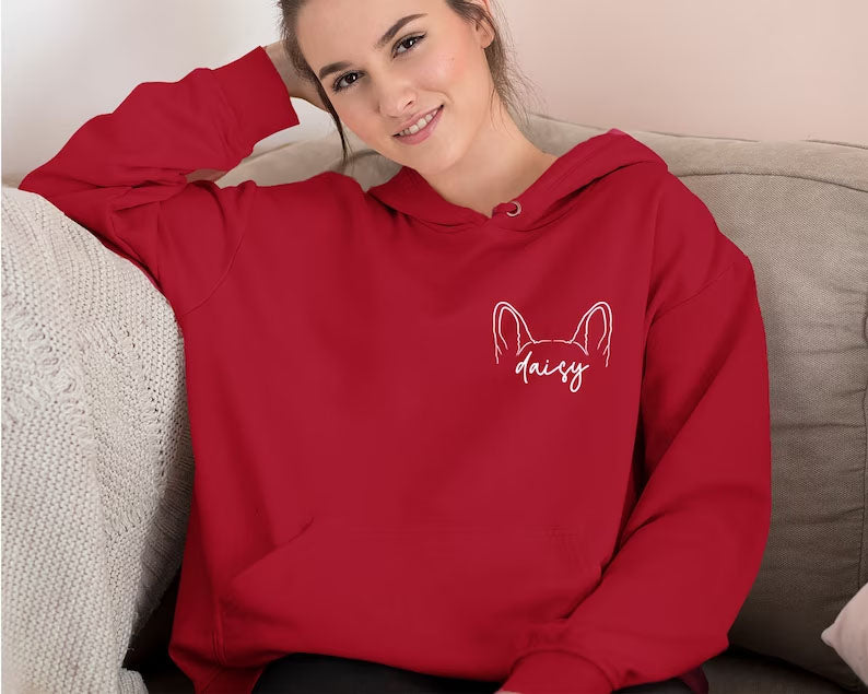 Dog Ears Personalised Outline Hoodie, Custom Pet Sketch Printed Matching Sweatshirt, Pet Remembrance Gift Dog Owner Jumper, CraftsbyYasmin