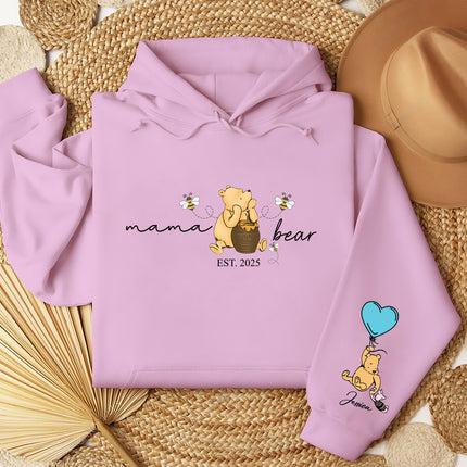 Mama Bear Hoodies. Personalised Mum Hoodie with Children Names on Sleeve