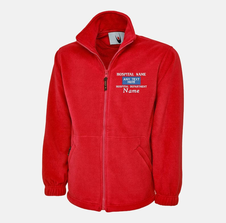 Personalised Embroidered Medical Fleece Jacket, Hospital/Department CUSTOM TEXT Logo Monogramed Jacket, Healthcare Staff Nurses Doctors Top