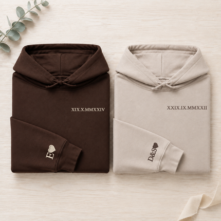 Roman Numerals Hoodie, Wedding 1 Year Anniversary Date Embroidered Sweatshirt, Personalised His and Hers Hoodies, Matching Best Friend Gifts