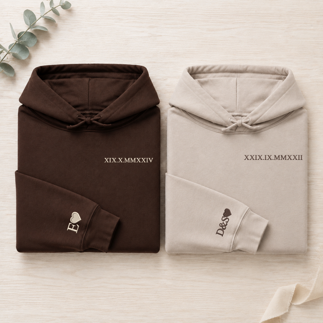 Roman Numerals Hoodie, Wedding 1 Year Anniversary Date Embroidered Sweatshirt, Personalised His and Hers Hoodies, Matching Best Friend Gifts