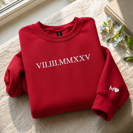 Personalised Anniversary Sweatshirt, Roman Numeral Date Initial Heart Embroidered Sweater, One Year Anniversary Gifts, His and Hers Hoodies