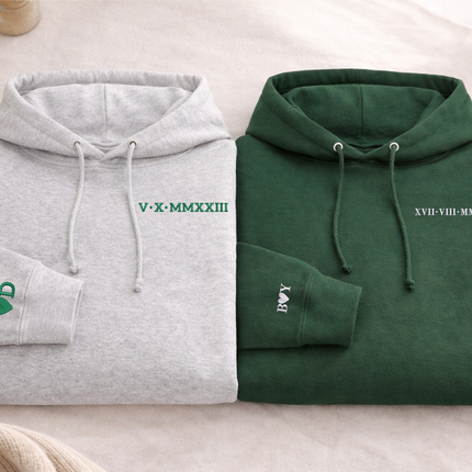 Personalised Matching Hoodie, Embroidered Roman Numeral Hoody, Custom Anniversary Initial Couple Matching Jumper, Relationship Gift for GF
