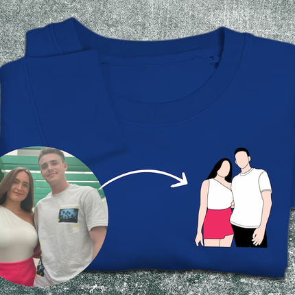 Portrait from Photo Matching Hoody for Couple, Custom Sketch Printed Wife Jumper, Line Art Portrait Photo Sweatshirt, 1st Anniversary Gifts