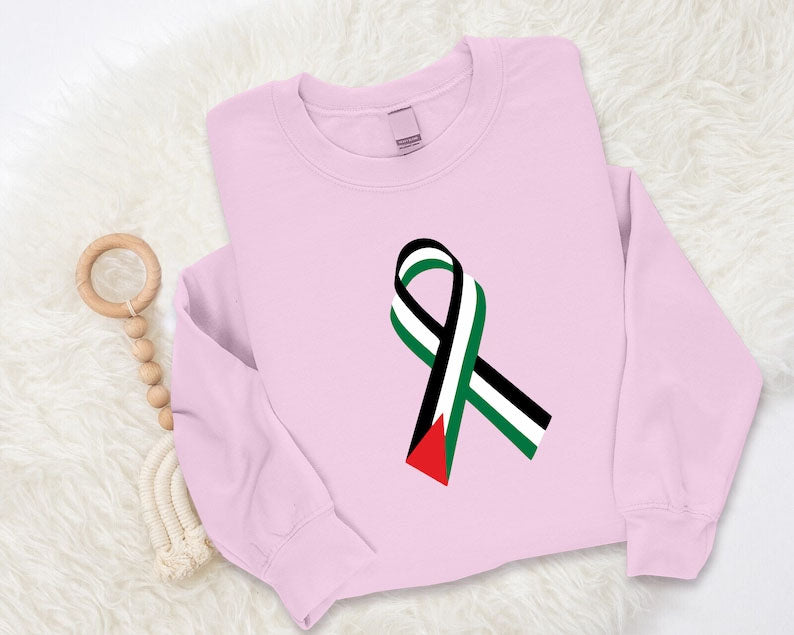 Freedom Palestine Sweatshirt, Palestine Flag Ribbon Sweater, Tribute To Palestine Muslims Jumper, Free Gaza Solidarity Protest Adult Shirts