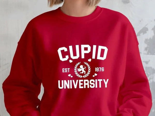 Cupid University Valentine Sweatshirt, Retro Est 1876 Cupid University Printed Sweater, Valentines Day Crewneck Jumper, Valentines Day Gifts