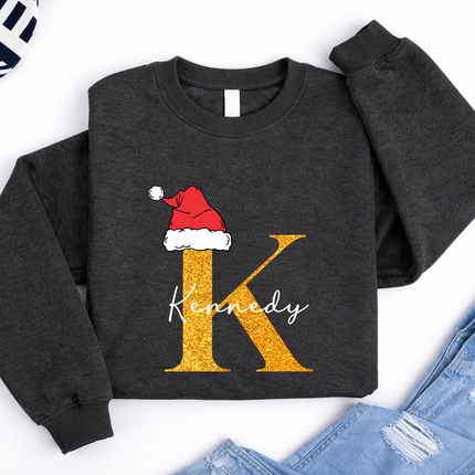 Personalised Christmas Sweatshirt, Custom Name & Initial Xmas Sweatshirt, Family Matching Crewneck Jumper, Adults and Kids Christmas Tops