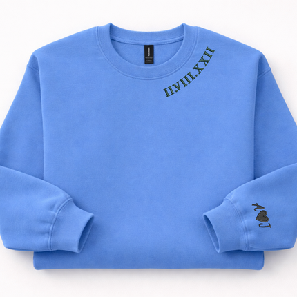 Personalised Roman Numeral Sweater, Wedding One Year Anniversary Date Wifey Jumper, Embroidered Crewneck Sweatshirt, 7th Anniversary Gifts