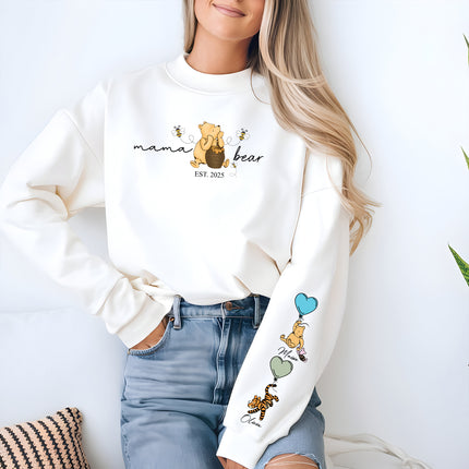 Personalised Mama Bear Sweatshirt with Kids Names, Custom Mama Printed Crewneck