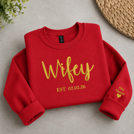Wifey Sweatshirt, Bride Embroidered Sweater, Personalised Mrs Jumper, Custom Date Bride And Groom Wedding Gift Bachelorette Party Bride Hood