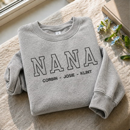 Embroidered Nana Sweatshirt, Custom Kids Name Matching Sweater, Personalised Name Crewneck Jumper, Grandma Sweatshirt, Nana Birthday Gifts