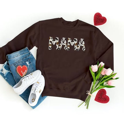 MAMA Sweatshirt, Buffalo Plaid Cow Print Word Mama Design Crewneck Jumper, Comfort Colors Women Sweatshirt, Mothers Day Gift,