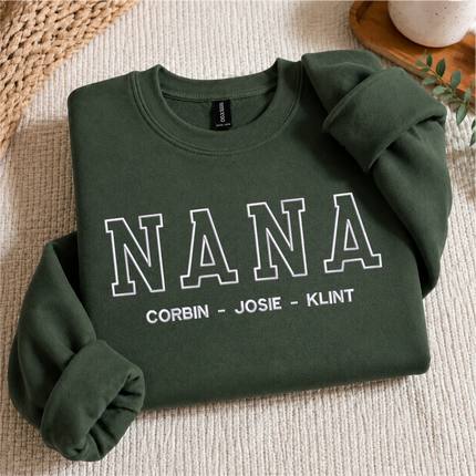 Embroidered Nana Sweatshirt, Custom Kids Name Matching Sweater, Personalised Name Crewneck Jumper, Grandma Sweatshirt, Nana Birthday Gifts