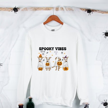 Retro Halloween Dogs Sweatshirt, Spooky Vibes Printed Sweater, Cure Halloween Ghost Dogs Jumper, Dog Lover Gifts, Gothic Dogs Halloween Tops