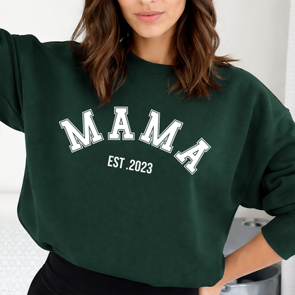 Comfort Colors Mama Crewneck Sweatshirt, Custom Date Mama Printed Womens Jumper, XS-4XL Sizes Comfy Pullover Mom Sweater, Mothers Day Gift