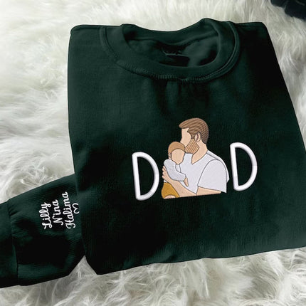 Custom Sketch Embroidered Photo Hoodie, Personalised Faceless Portrait Sketch Sweatshirt, Daddy Matching Portrait Jumper, Christmas Dad Gift