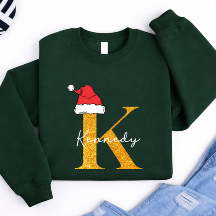 Personalised Christmas Sweatshirt, Custom Name & Initial Xmas Sweatshirt, Family Matching Crewneck Jumper, Adults and Kids Christmas Tops