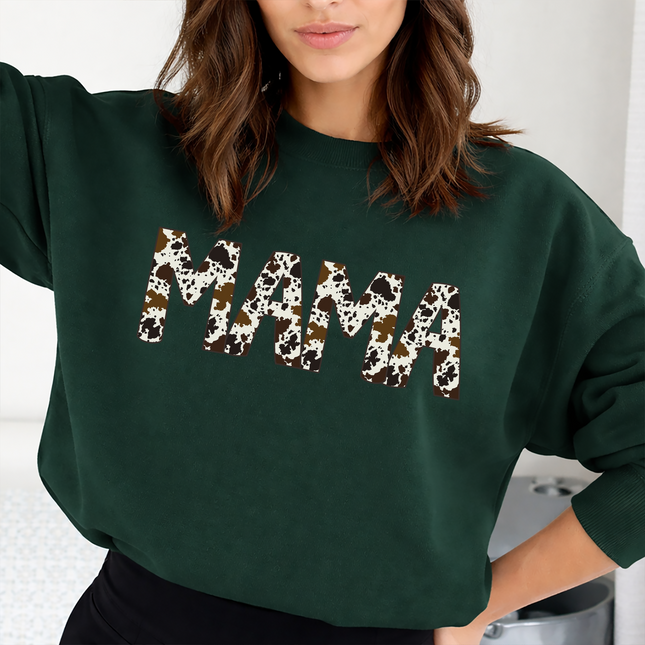 MAMA Sweatshirt, Buffalo Plaid Cow Print Word Mama Design Crewneck Jumper, Comfort Colors Women Sweatshirt, Mothers Day Gift,