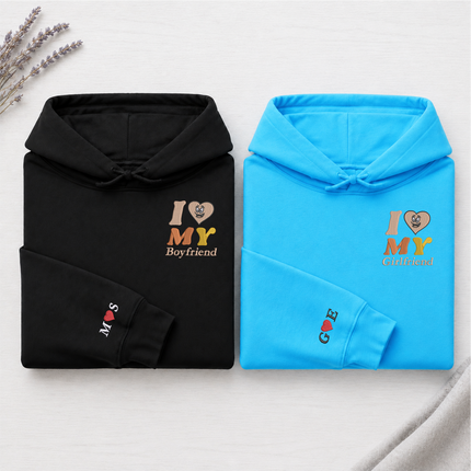 Embroidered I Love My Girlfriend Hoodies, Valentines Day Couple Matching Hoodie