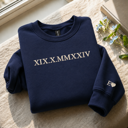 Personalised Anniversary Sweatshirt, Roman Numeral Date Initial Heart Embroidered Sweater, One Year Anniversary Gifts, His and Hers Hoodies
